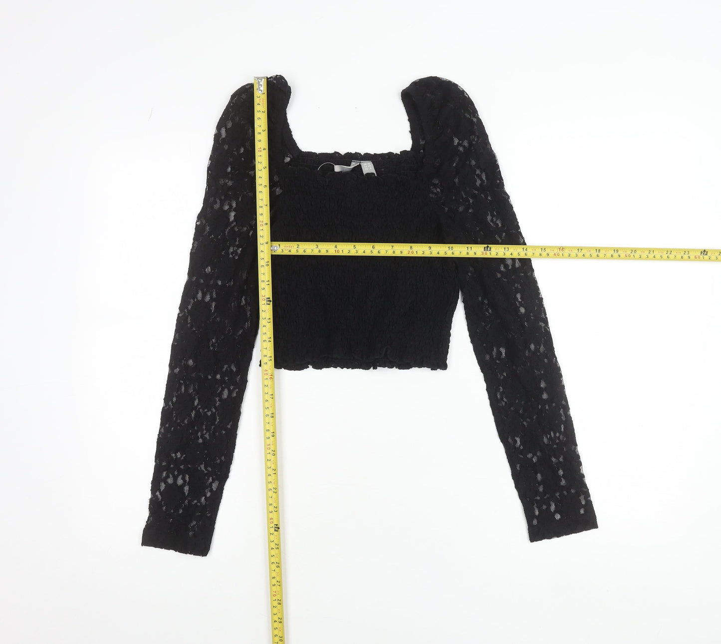 ASOS Women's Black Lace Cropped Puff Sleeve Blouse UK 10