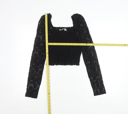 ASOS Women's Black Lace Cropped Puff Sleeve Blouse UK 10