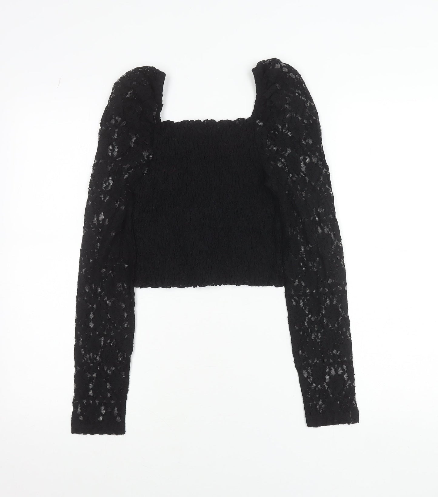 ASOS Women's Black Lace Cropped Puff Sleeve Blouse UK 10