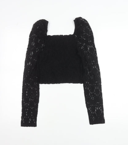 ASOS Women's Black Lace Cropped Puff Sleeve Blouse UK 10