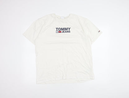 Tommy Jeans Men's White XL Logo Short Sleeve Cotton T-Shirt