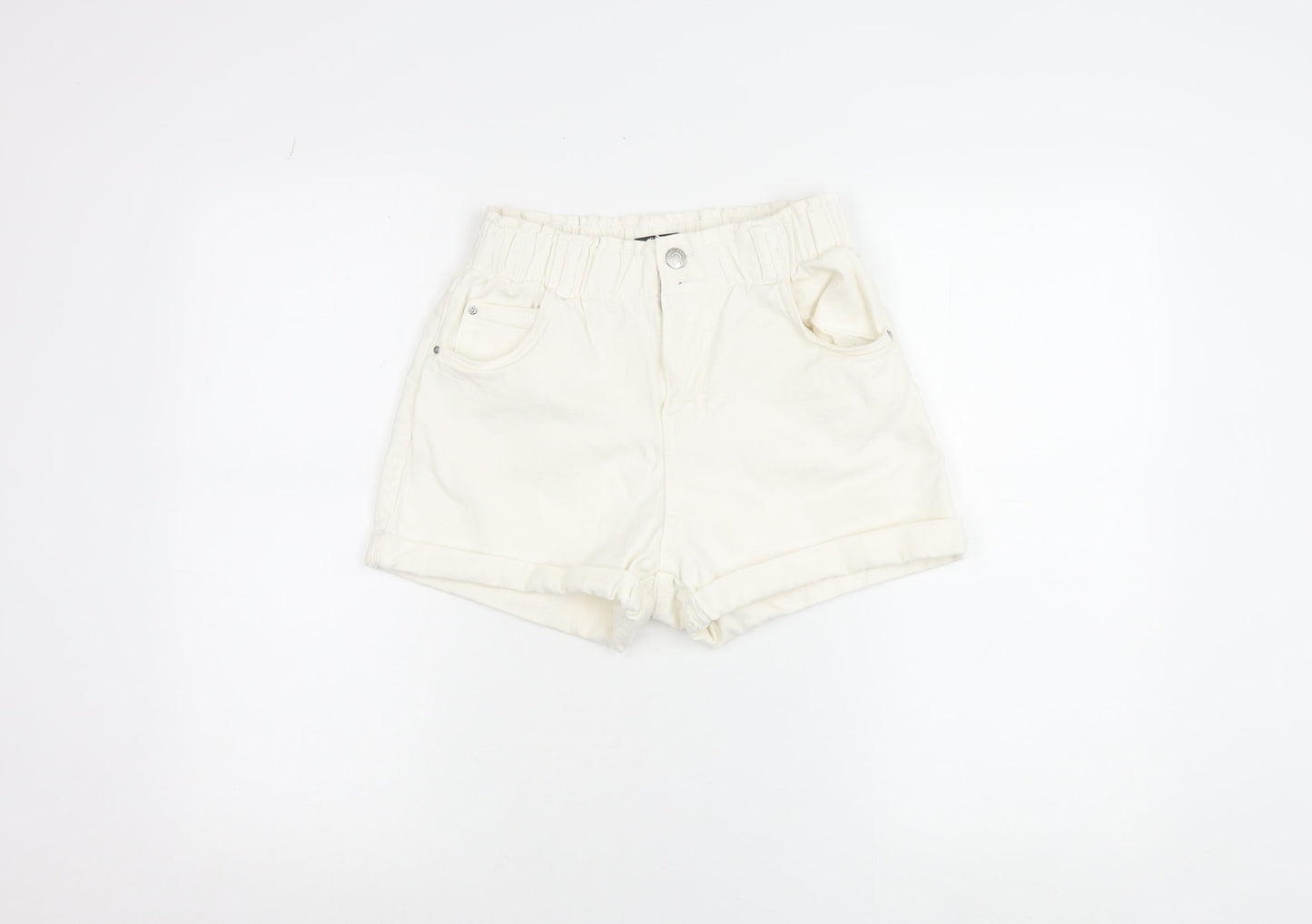 Bershka Women’s Ivory Paperbag Shorts Size 8 Cotton Blend