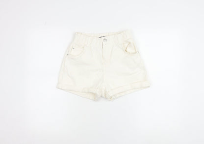 Bershka Women’s Ivory Paperbag Shorts Size 8 Cotton Blend