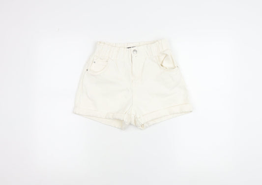 Bershka Women’s Ivory Paperbag Shorts Size 8 Cotton Blend