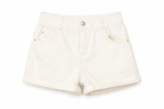 Bershka Women’s Ivory Paperbag Shorts Size 8 Cotton Blend
