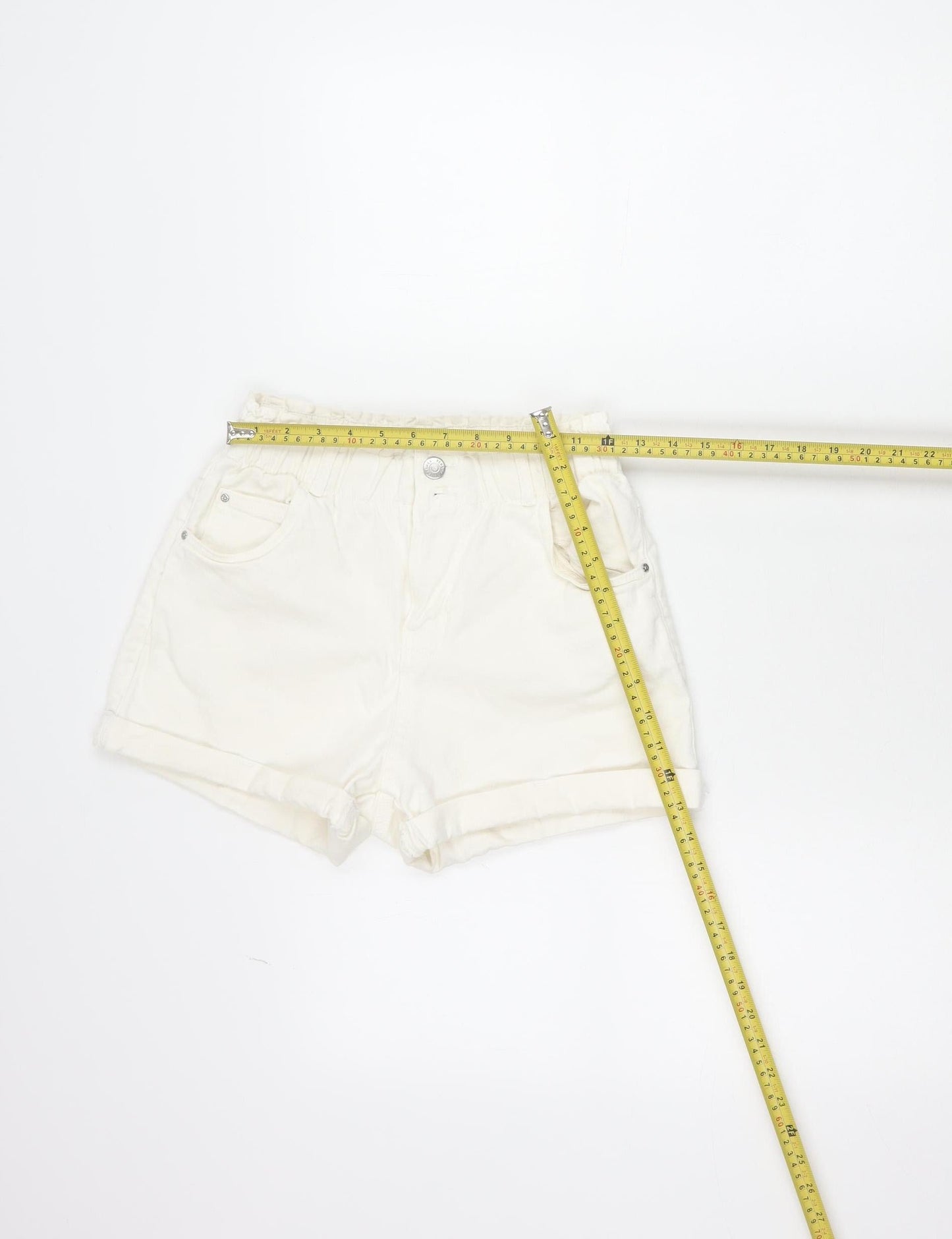 Bershka Women’s Ivory Paperbag Shorts Size 8 Cotton Blend