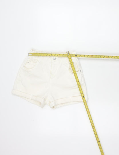 Bershka Women’s Ivory Paperbag Shorts Size 8 Cotton Blend