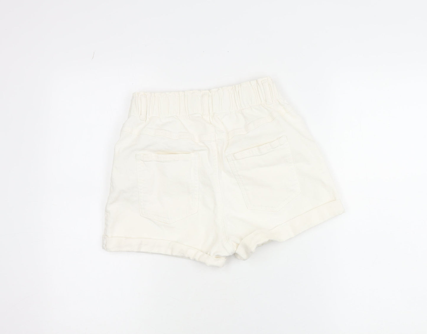 Bershka Women’s Ivory Paperbag Shorts Size 8 Cotton Blend