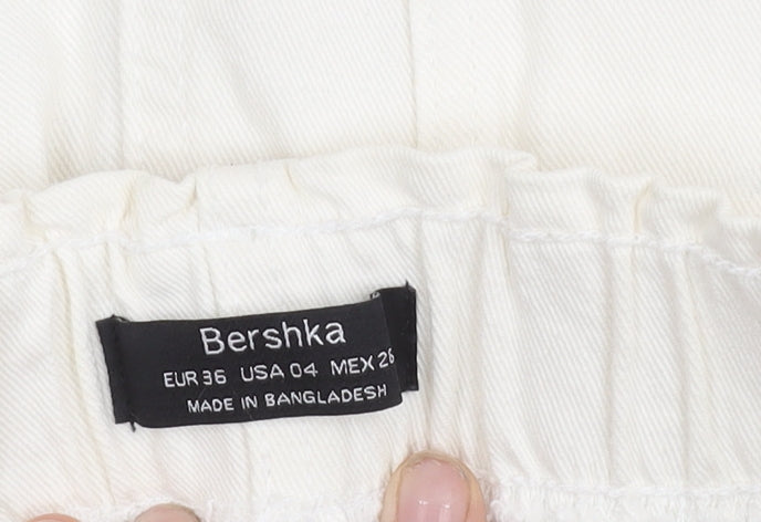 Bershka Women’s Ivory Paperbag Shorts Size 8 Cotton Blend