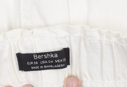 Bershka Women’s Ivory Paperbag Shorts Size 8 Cotton Blend