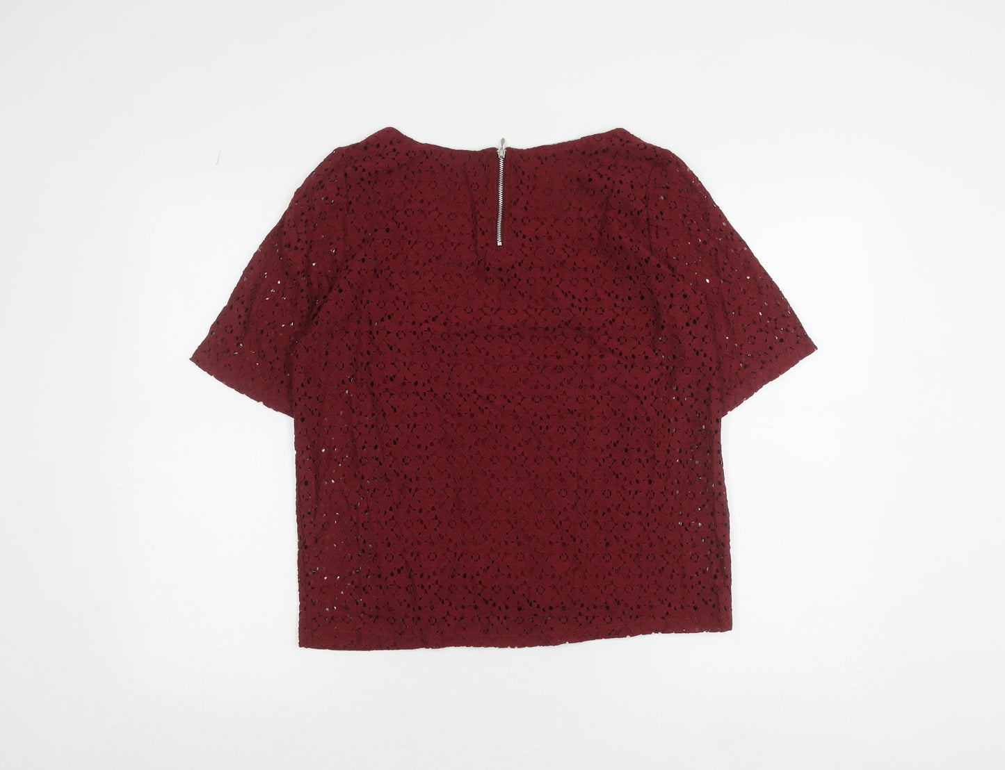 Promod Women’s Red Lace Cropped Blouse Size M Short Sleeve