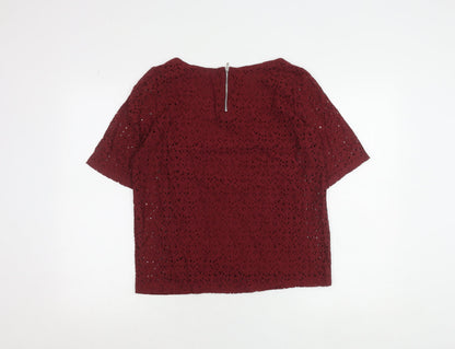 Promod Women’s Red Lace Cropped Blouse Size M Short Sleeve