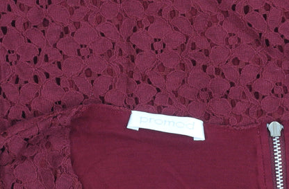Promod Women’s Red Lace Cropped Blouse Size M Short Sleeve
