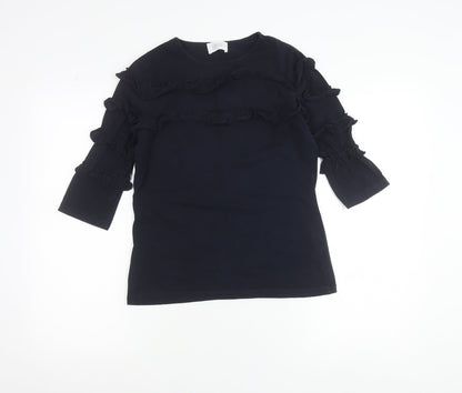 Savida Women's Navy Blue Ruffle 3/4 Sleeve T-Shirt Size S