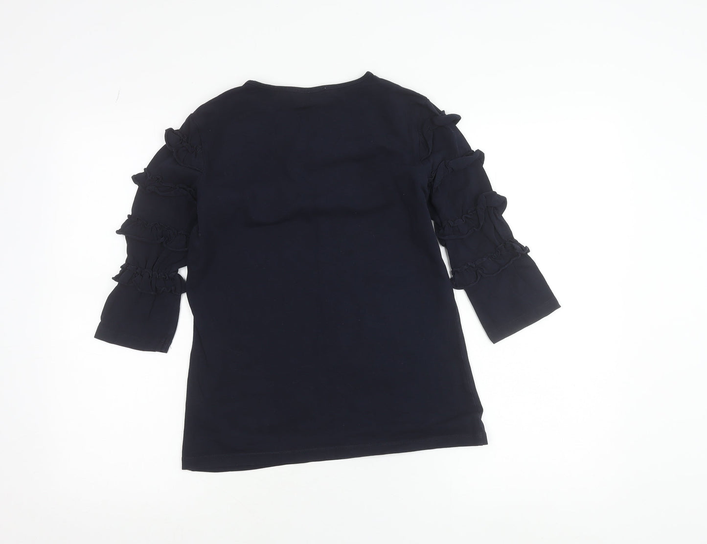 Savida Women's Navy Blue Ruffle 3/4 Sleeve T-Shirt Size S
