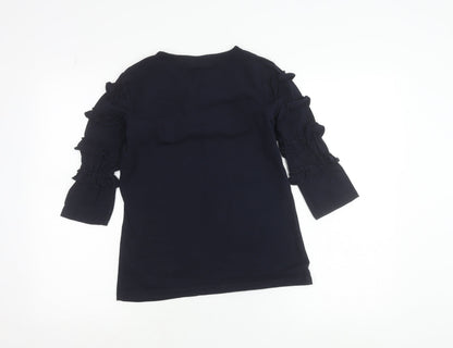 Savida Women's Navy Blue Ruffle 3/4 Sleeve T-Shirt Size S