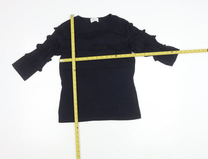 Savida Women's Navy Blue Ruffle 3/4 Sleeve T-Shirt Size S