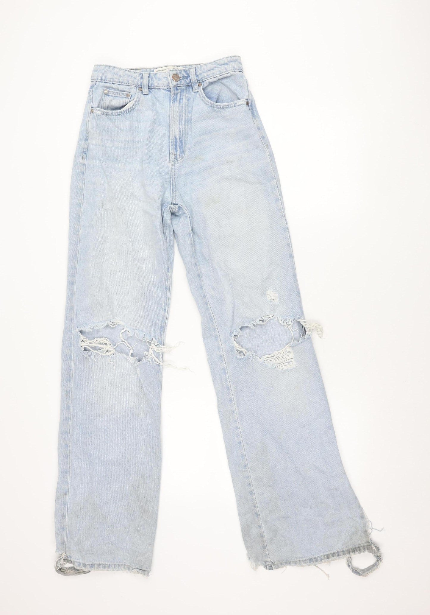 Stradivarius Women Blue Distressed Straight Jeans UK 6
