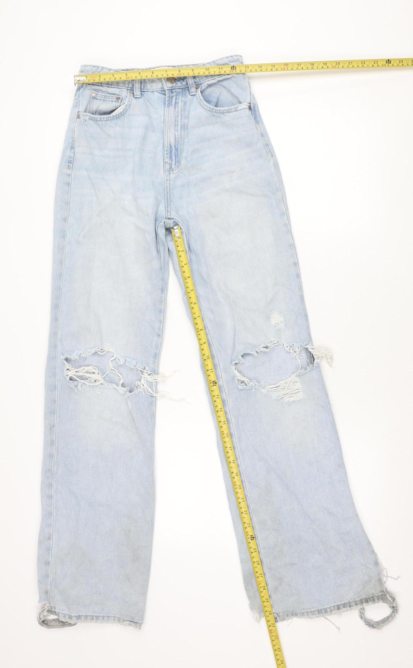 Stradivarius Women Blue Distressed Straight Jeans UK 6