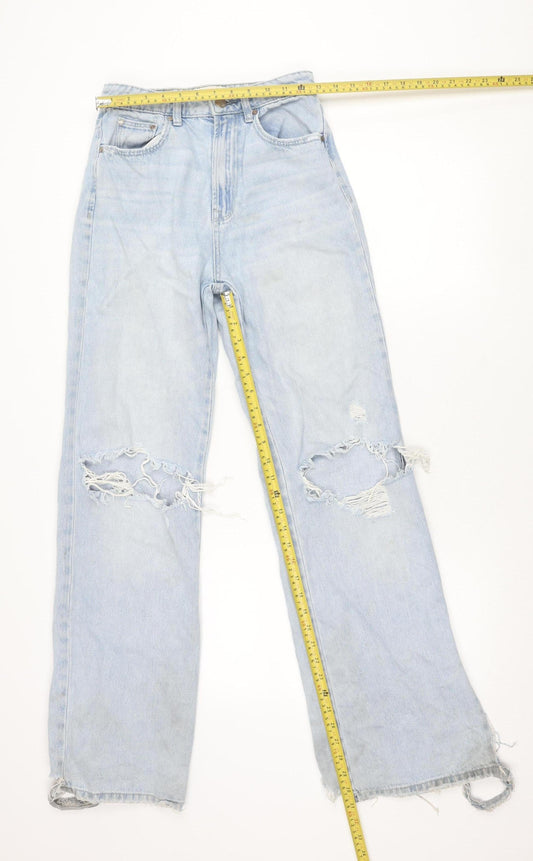 Stradivarius Women Blue Distressed Straight Jeans UK 6