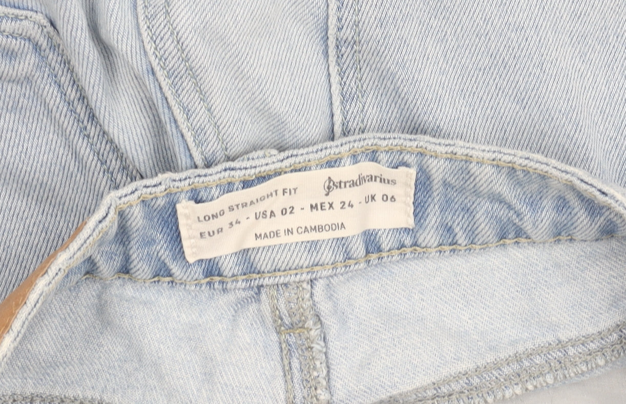 Stradivarius Women Blue Distressed Straight Jeans UK 6