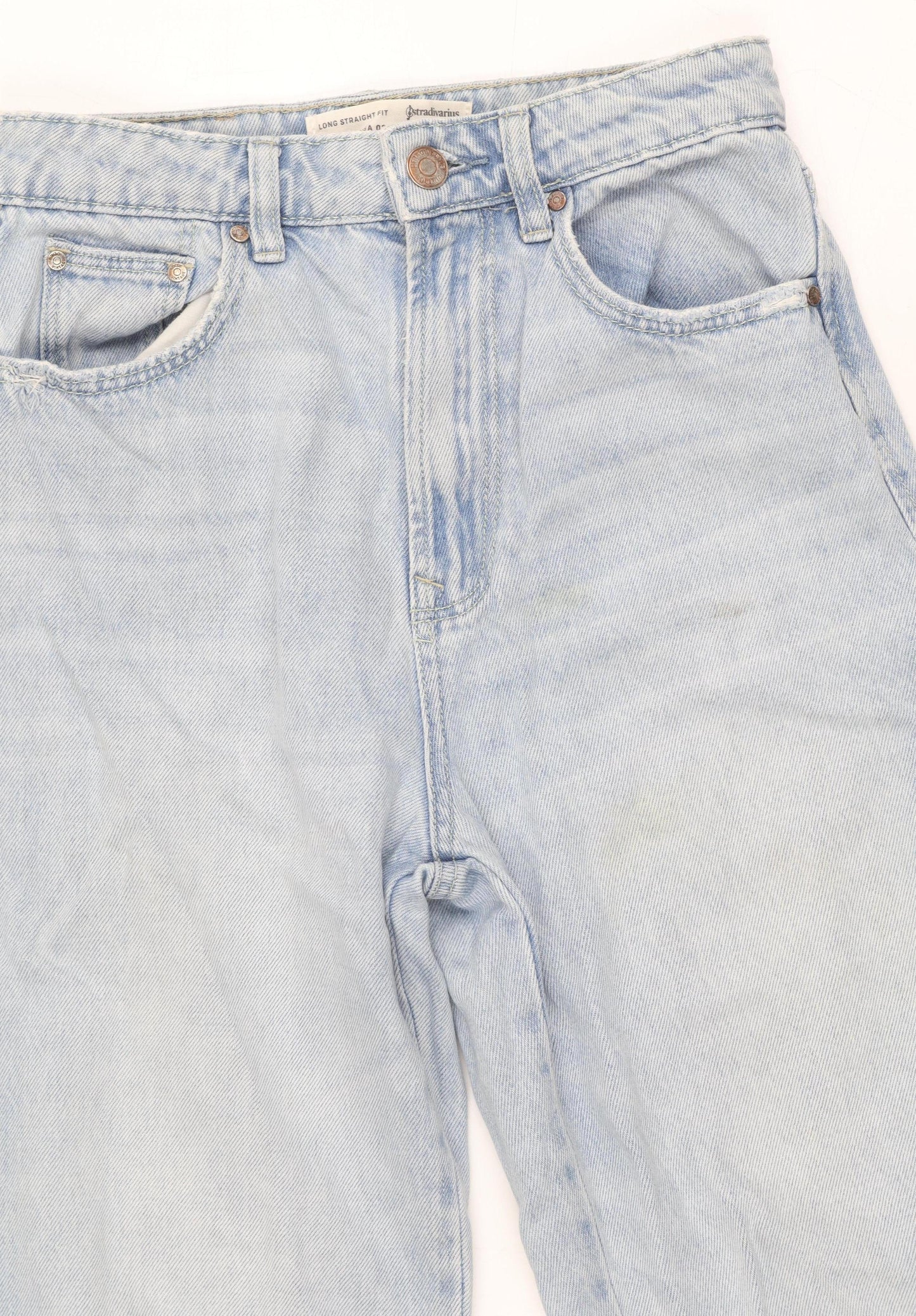 Stradivarius Women Blue Distressed Straight Jeans UK 6