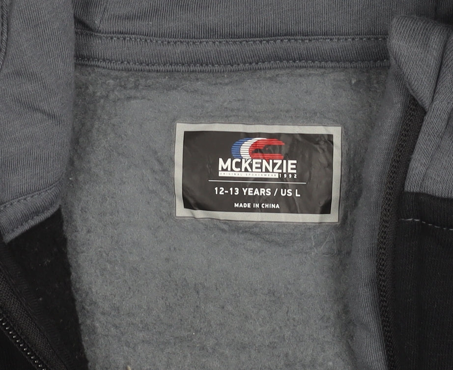 McKenzie Boys Grey Black Hooded Track Jacket 12-13 Years Full Zip Lined
