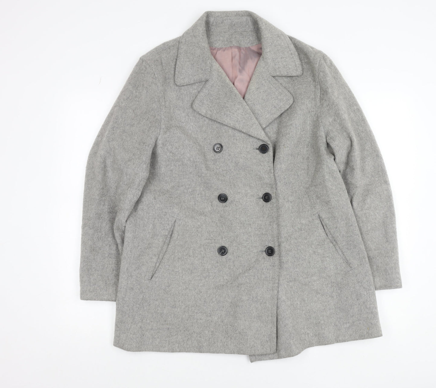 Principles Women's Grey Wool Blend Pea Coat UK 14 Classic Mid-Length