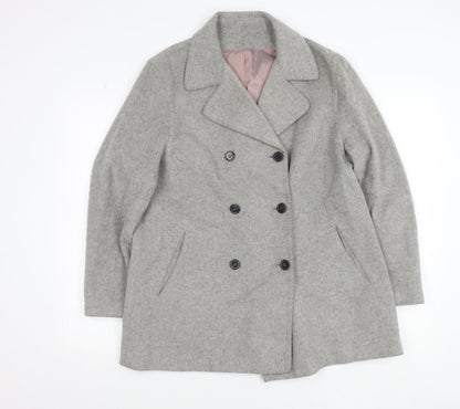 Principles Women's Grey Wool Blend Pea Coat UK 14 Classic Mid-Length