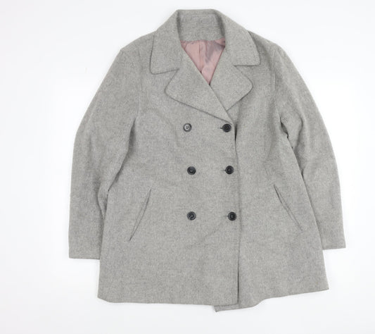Principles Women's Grey Wool Blend Pea Coat UK 14 Classic Mid-Length