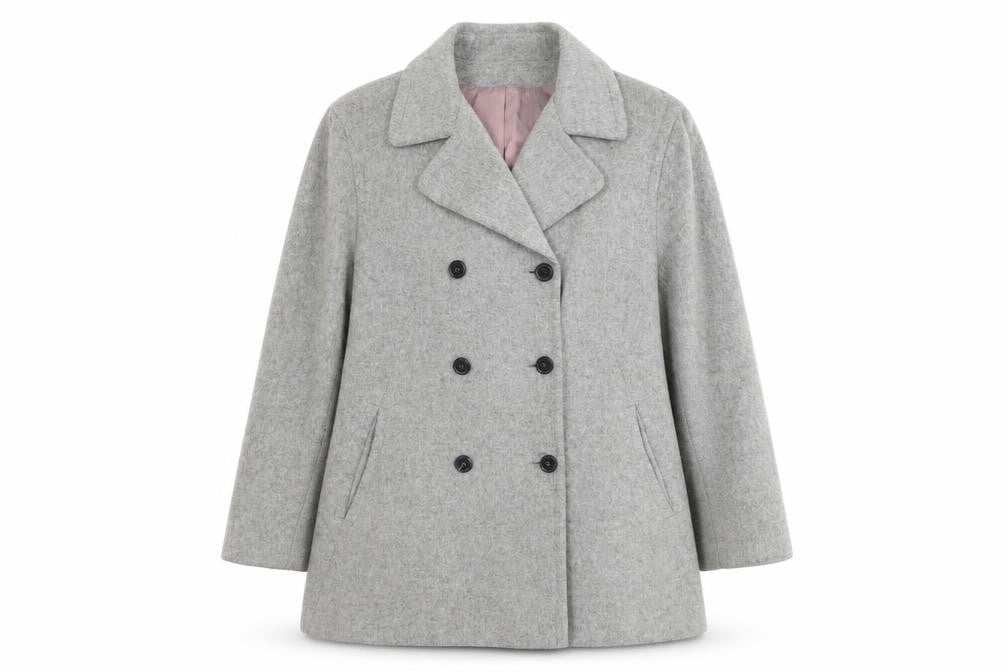 Front view of Principles Women's Grey Wool Blend Pea Coat UK 14 Classic Mid-Length