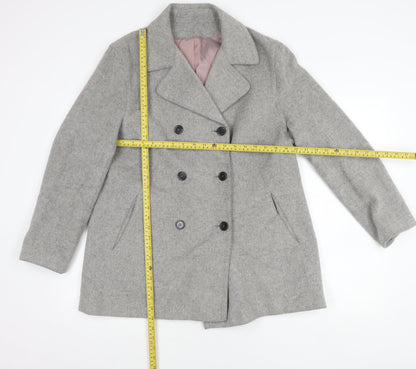 Principles Women's Grey Wool Blend Pea Coat UK 14 Classic Mid-Length