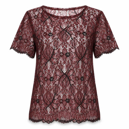 Vero Moda Women's Red Lace Short Sleeve Blouse M