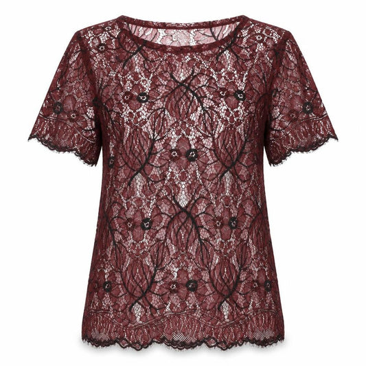 Vero Moda Women's Red Lace Short Sleeve Blouse M
