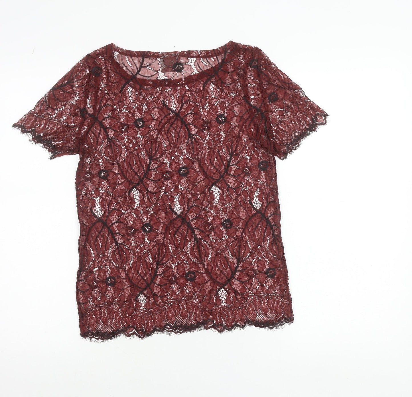 Vero Moda Women's Red Lace Short Sleeve Blouse M