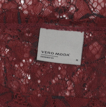 Vero Moda Women's Red Lace Short Sleeve Blouse M