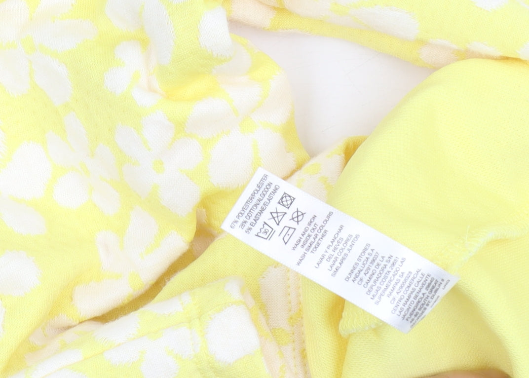Savida Women's Yellow Floral Long Sleeve Bow Tie Jersey Top Size S