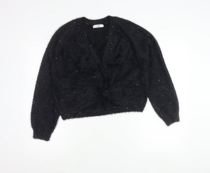 Gallery Women's Black Sequin V-Neck Long Sleeve Cardigan Size S