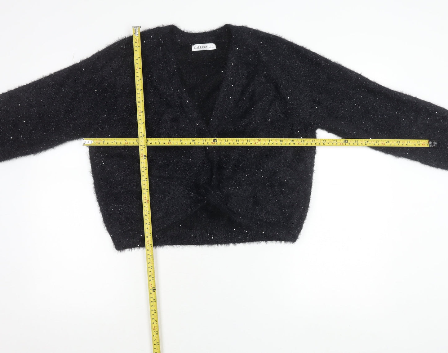 Gallery Women's Black Sequin V-Neck Long Sleeve Cardigan Size S