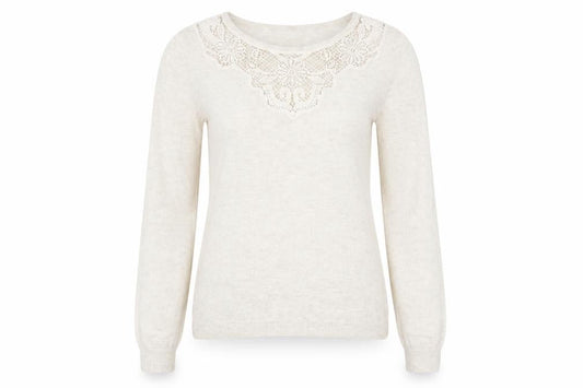 RJR John Rocha Women Beige Crochet Lace Knit Long Sleeve Blouse Size 12