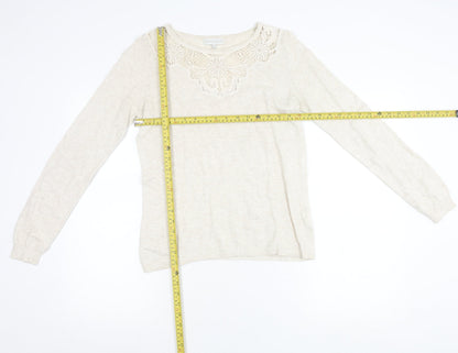 RJR John Rocha Women Beige Crochet Lace Knit Long Sleeve Blouse Size 12