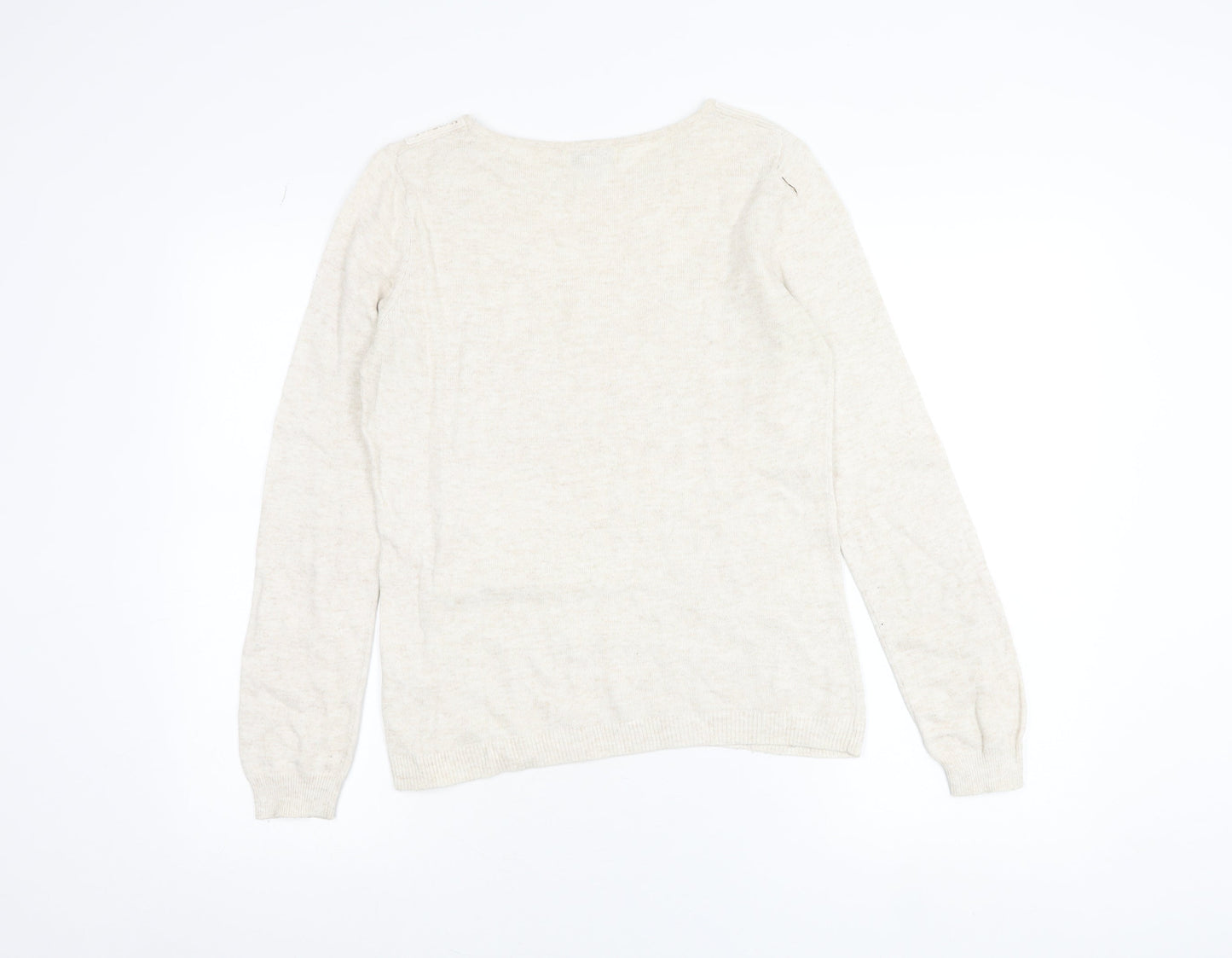 RJR John Rocha Women Beige Crochet Lace Knit Long Sleeve Blouse Size 12