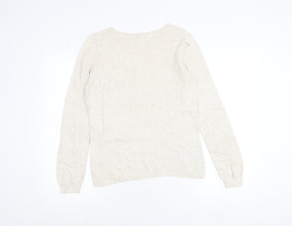 RJR John Rocha Women Beige Crochet Lace Knit Long Sleeve Blouse Size 12