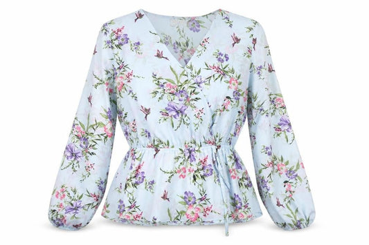 Billie & Blossom Petite Blue Floral Wrap Blouse Size 10