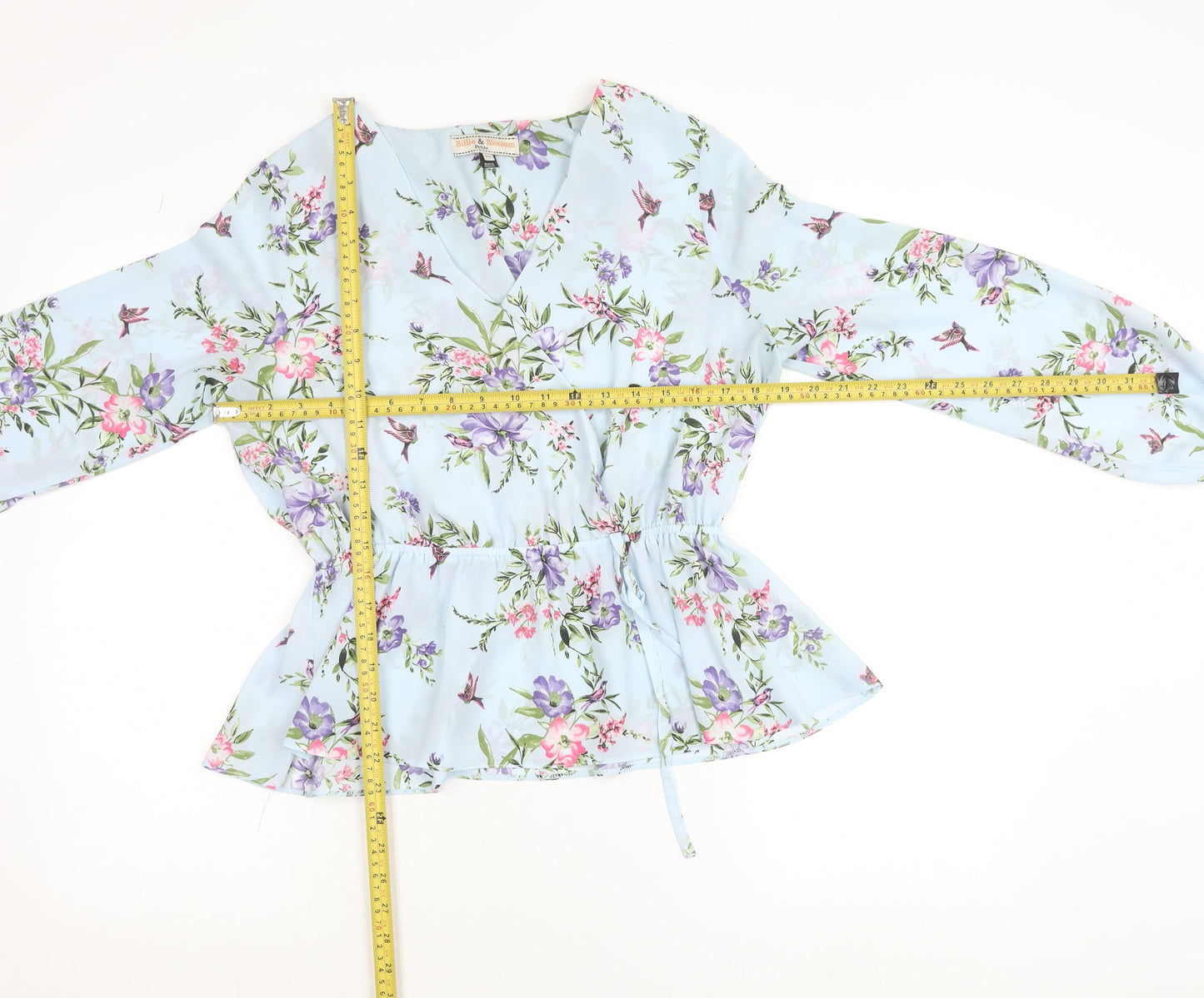 Billie & Blossom Petite Blue Floral Wrap Blouse Size 10