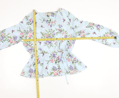 Billie & Blossom Petite Blue Floral Wrap Blouse Size 10