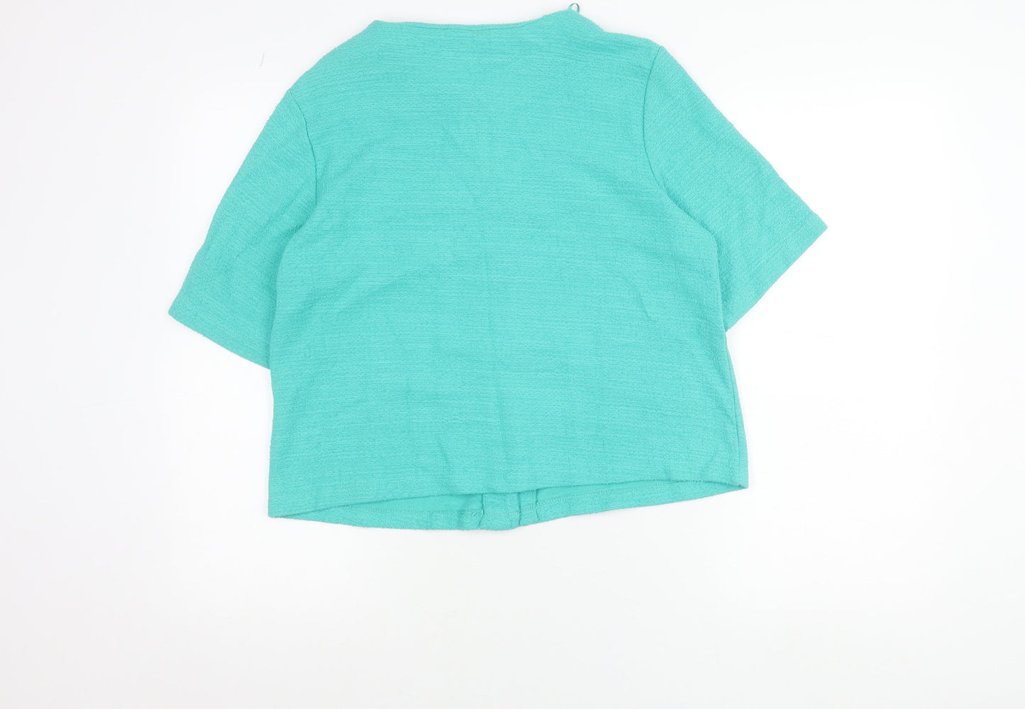 Gallery Womens Green Cropped Cotton Button-Up Short Sleeve Top Size S