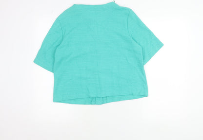 Gallery Womens Green Cropped Cotton Button-Up Short Sleeve Top Size S