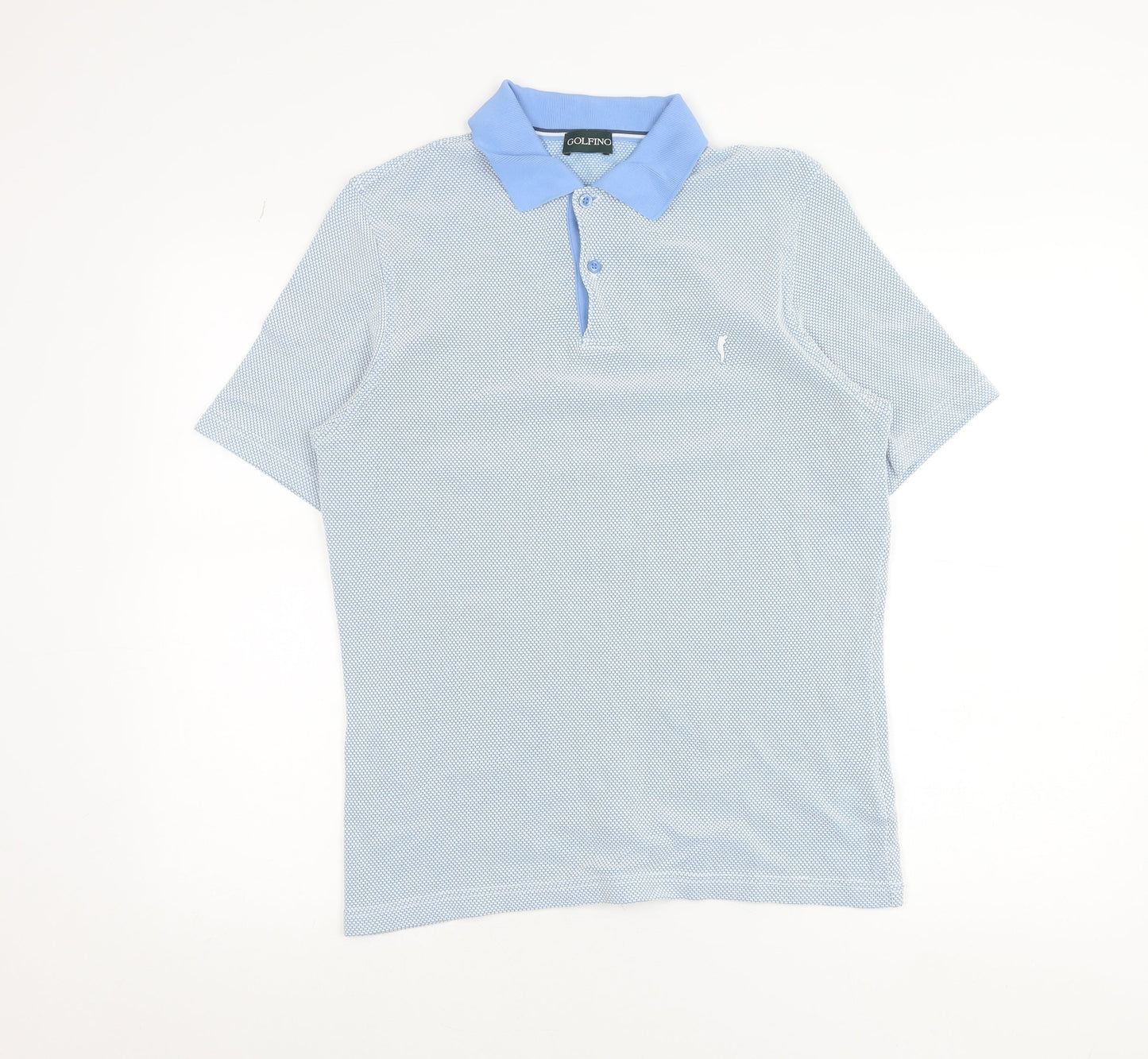 Golfino Men’s Blue Geometric Polo Shirt Size M Polyamide Golf Top