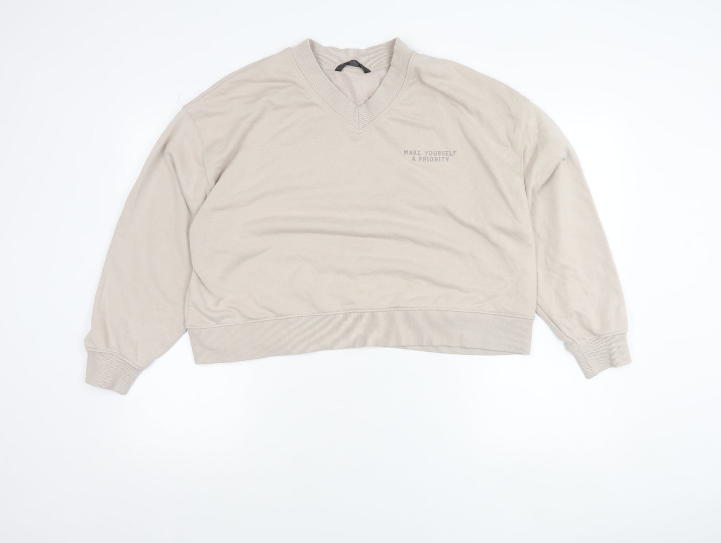 Dunnes Stores Women Beige V-Neck Pullover Sweatshirt L